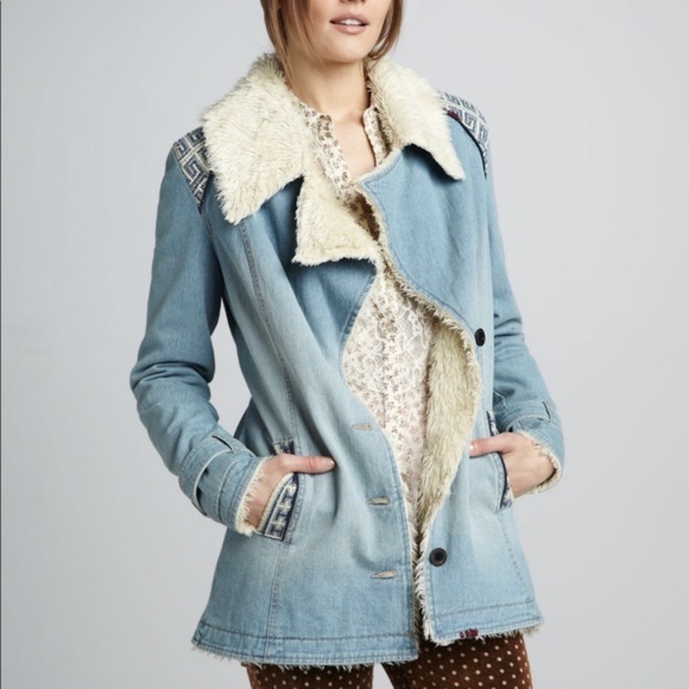 Free people Faux Sherpa lined Denim jacket